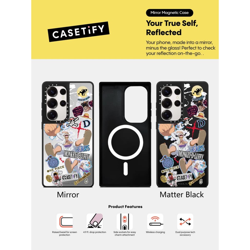 CASECASE X Luffy Gears Evolution สติกเกอร์ Mania กรณี Matte Black & Sliver กระจกแม่เหล็กดูดกรณี Sams