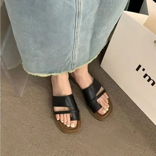 🍓EnJoy🍓พร้อมส่ง (LT-818) รองเท้าแตะแฟชั่น พื้นแบน งานสีพื้น เรียบง่าย สุดชิคใส่สบาย