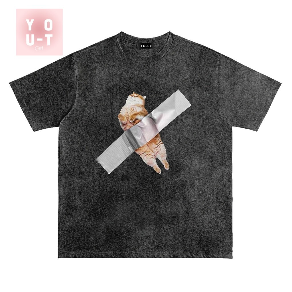 YOU-T🐱 เสื้อยืดชายไซส์ใหญ่ | "CAT" เสื้อยืดพิมพ์ลาย | คอตตอน 100% | ทรงหลวม S-4XL เสื้อยืดคอกลม 2025 Unisex💫