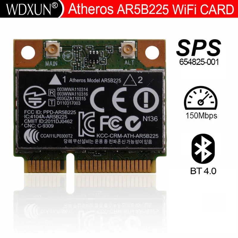Atheros AR9485 AR5B225 Half Mini PCIe ไร้สาย 300M+BT4.0 การ์ด 654825-001 655795-001 สําหรับ HP CQ43 