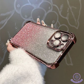 ผงกากเพชรสีเรียบง่าย เคส IPhone 11 17 Air 16 13 15 12 14 Pro Max XR 15 16 7 8 14 Plus X XS MAX ป้องกันการตกสี่มุมปกอ่อน