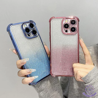 ผงกากเพชรสีเรียบง่าย เคส IPhone 11 17 Air 16 13 15 12 14 Pro Max XR 15 16 7 8 14 Plus X XS MAX ป้องกันการตกสี่มุมปกอ่อน