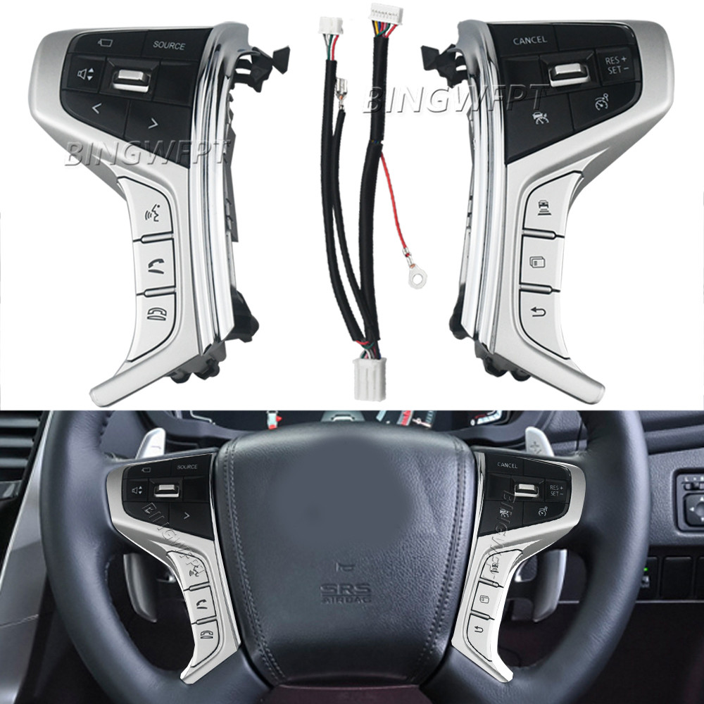 (ซ้าย + ขวา + สาย) สําหรับ Mitsubishi PAJERO SPORT 2015-2022 Outlander Delica L200 2016-2022 พวงมาลัยปุ่มเสียง Cruise สวิทช์ควบคุม