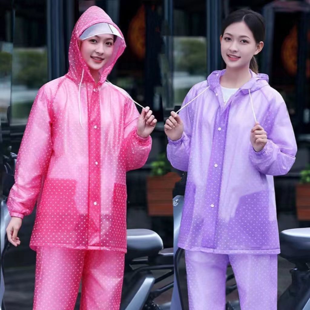 เสื้อกันฝนโปร่งใสผู้ใหญ่ พร้อมกางเกงแยกชุดสองชิ้น กันน้ํา