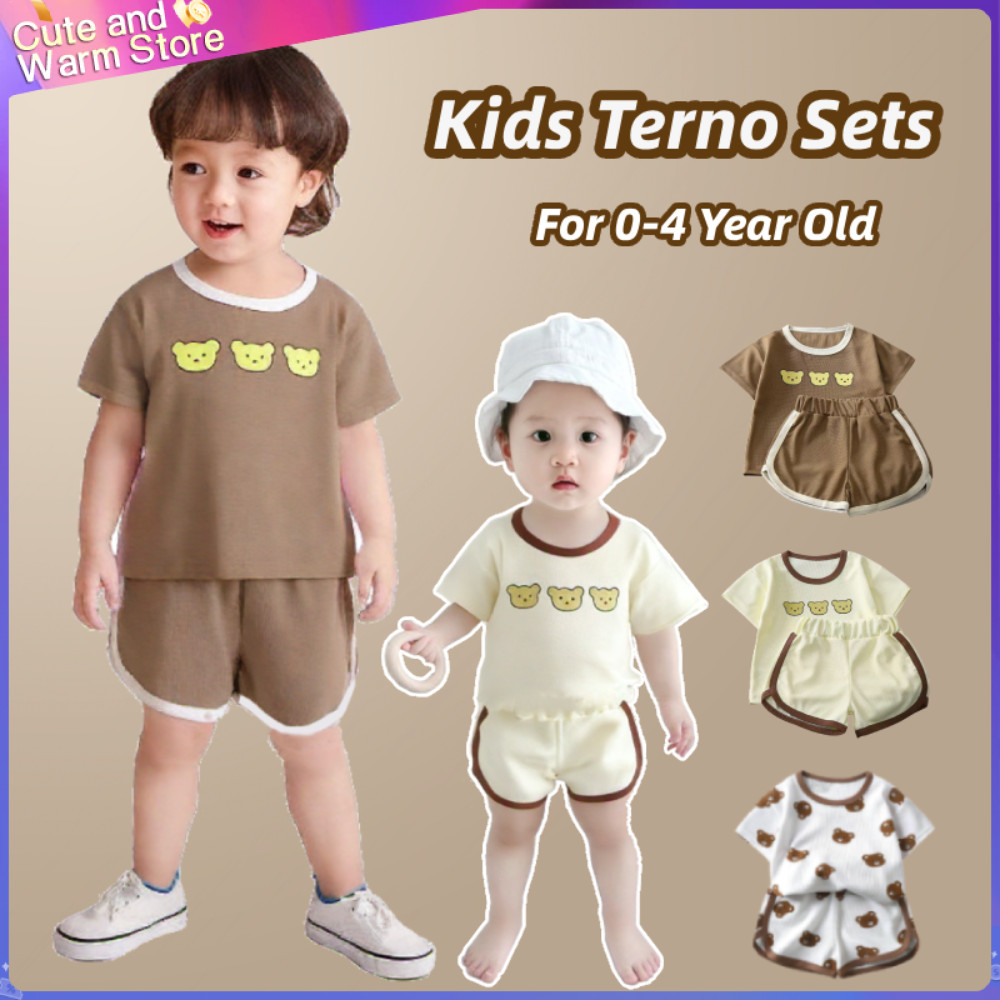 (0-5Y) ชุดเด็กชาย เสื้อยืดคอกลมแขนสั้นลายหมี แฟชั่นเด็กผู้ชาย เซ็ตฤดูร้อน