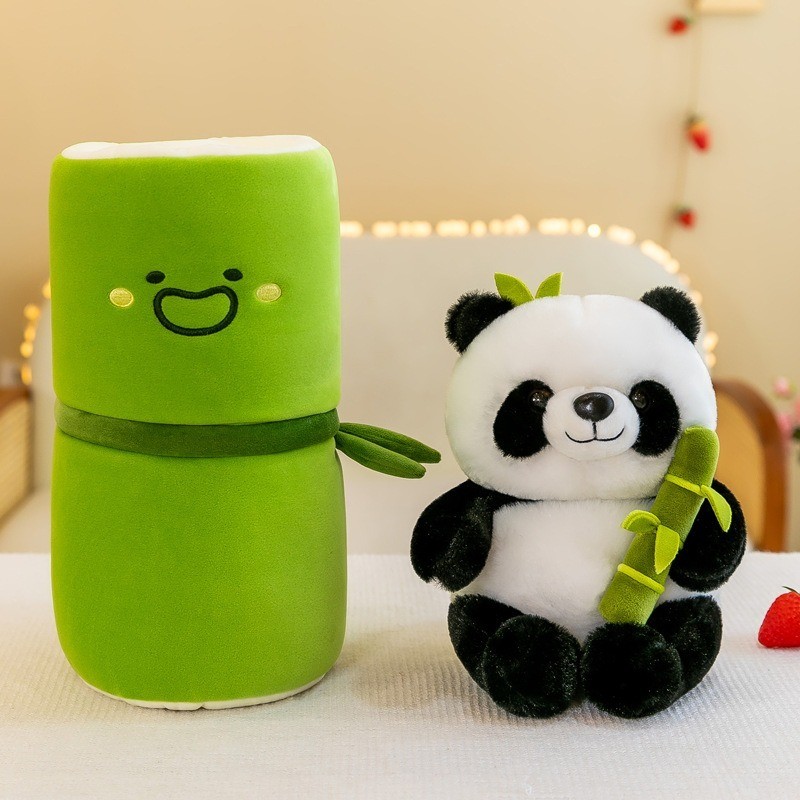 25 ซม.PANDA Bamboo Tube Set ของเล่นตุ๊กตาสัตว์ Plus ตุ๊กตาแพนด้าของขวัญวันเกิดเด็ก