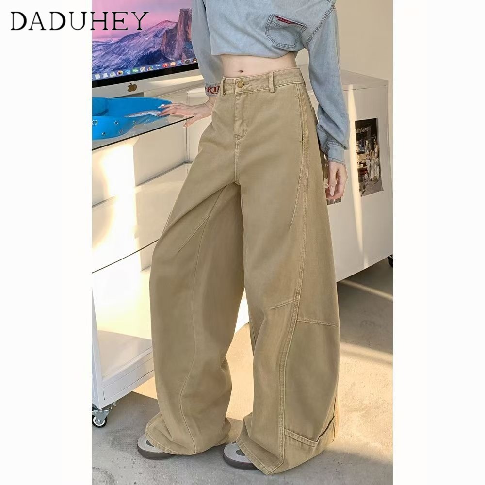 DaDuHey2026 Summer High Street Design Sense High Waist Loose and Slimming Wide-Leg Pants Women's 2026 American Retro Khaki Straight Jeans