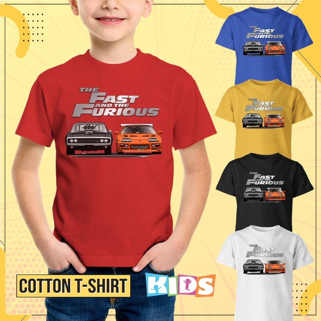 Fast and Furious Car Design Boys Kids Baju Budak T-Shirt Cotton Short Sleeve เสื้อยืดเด็กพิมพ์ลาย