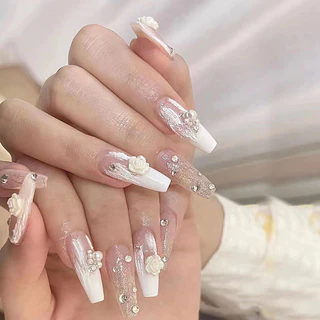 ไฮไลท์ตกแต่งเล็บ 12 ช่อง ขนาดใหญ่ สามมิติ สีขาว สีเบจ
