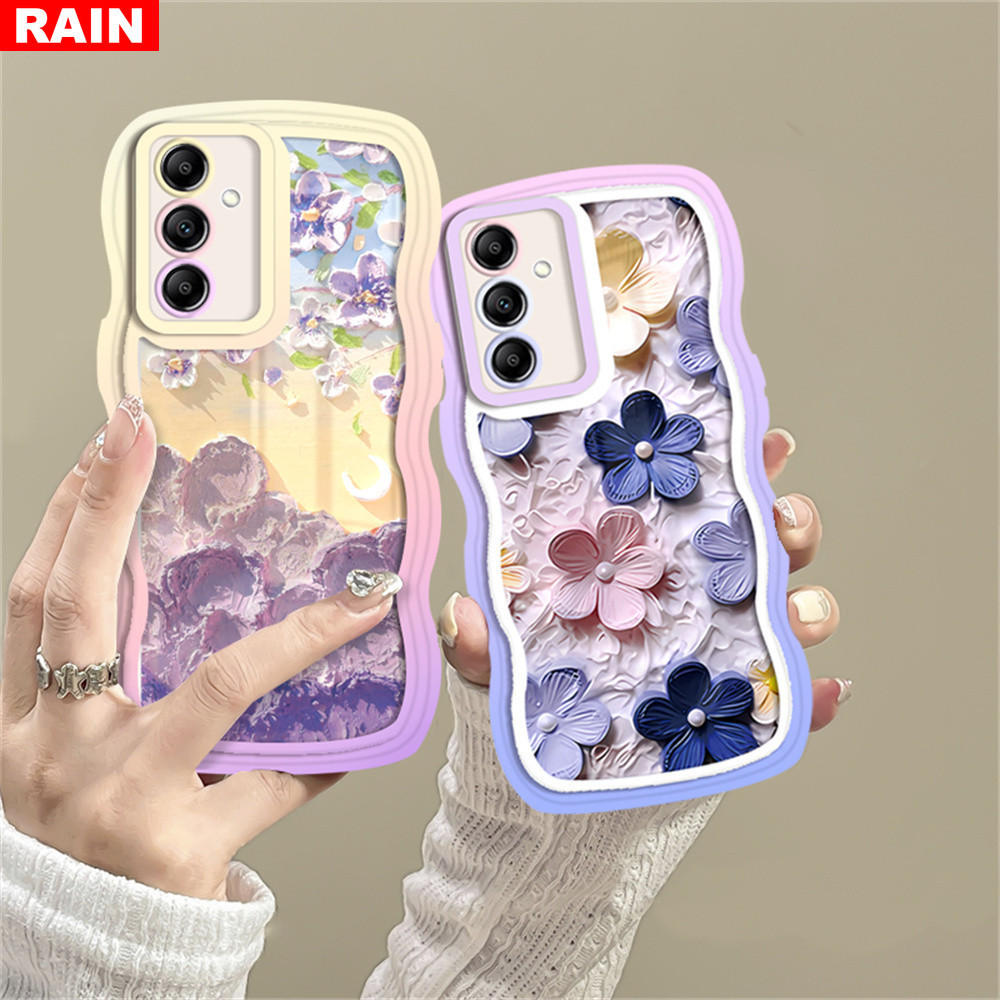 เคสโทรศัพท์มือถือ ลายภาพวาดสีน้ํามัน รูปชายหาด ดอกไม้สีม่วง สําหรับ Samsung A54 A15 A05 A05S A24 A14 A04 A04E A13 A03S A53 A73 A33 A02 A50S A30S A23 A22 A21S A11 A51 A30 A52 A71 A53 A32 A73