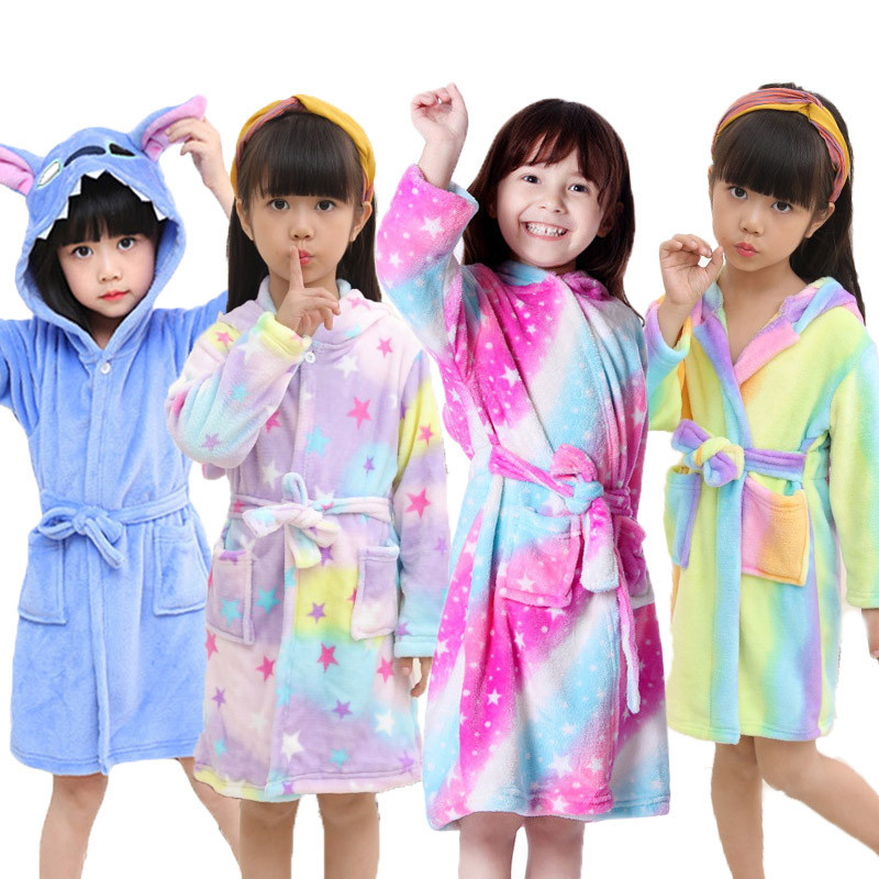 เสื้อคลุมอาบน้ํา ชุดนอน มีฮู้ด ลายยูนิคอร์นสัตว์น่ารัก สีรุ้ง สําหรับเด็กผู้ชาย และเด็กผู้หญิง