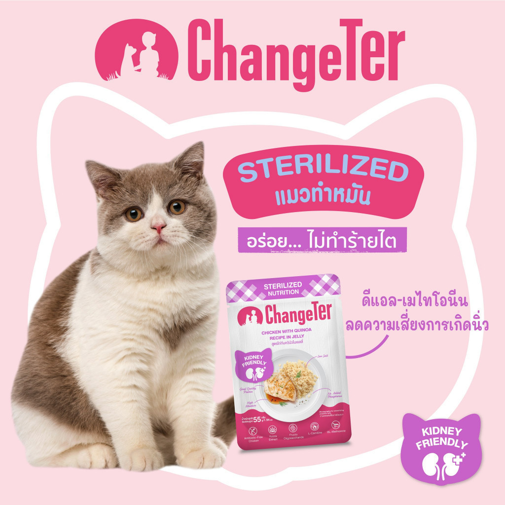 Changeter อาหารเปียกแมว [12 ซอง] ไม่เค็ม อร่อย เพื่อสุขภาพ ขนาด 55 กรัม