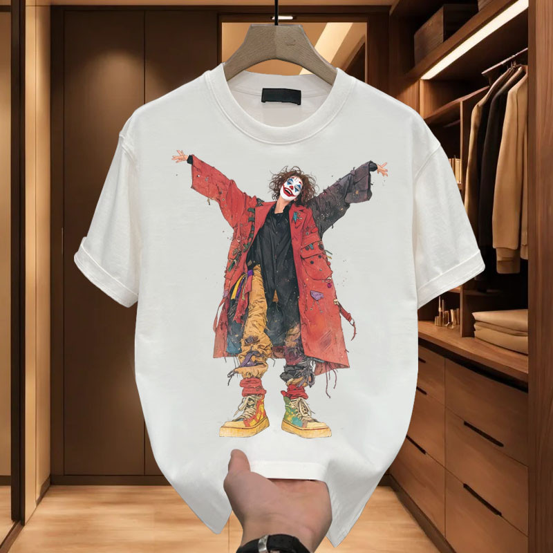 ใหม่ เสื้อยืดลําลอง ผ้าฝ้าย แขนสั้น คอกลม พิมพ์ลายตัวตลก ทรงหลวม สีดํา และสีขาว แฟชั่นฤดูร้อน สําหรับผู้ชาย ไซซ์ S - 5XL