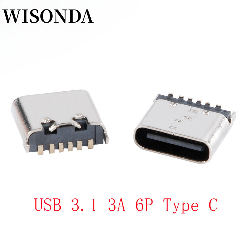 ตัวเชื่อมต่อ USB Type C 6PIN ตัวเมีย USB 3.1 3A กระแสไฟสูง ชาร์จเร็ว 6.8H สําหรับของเล่น พัดลมไฟฟ้า พอร์ตชาร์จหูฟัง 5 ชิ้น