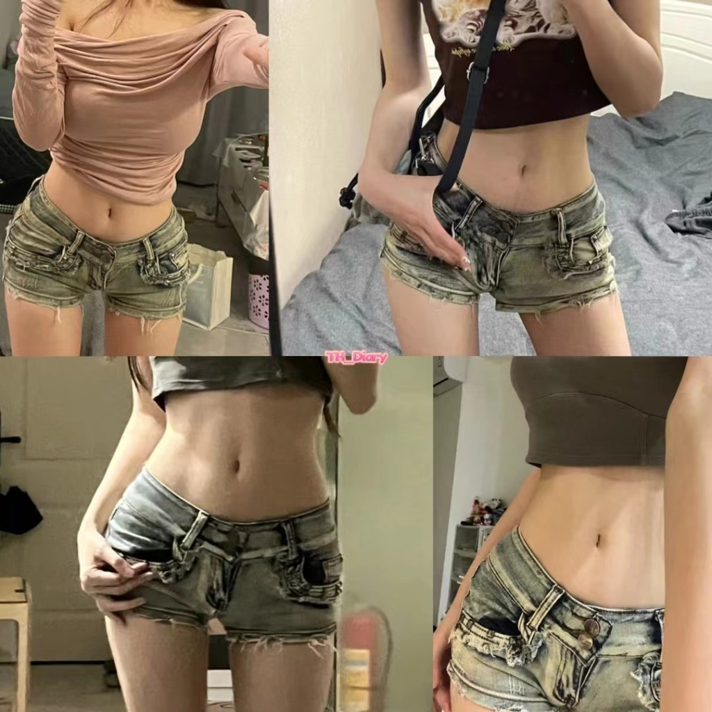 (จัดส่งจากกรุงเทพฯ) รูปแบบใหม่สำหรับฤดูร้อน เอวต่ำ ทรงเข้ารูปสั้นเป็นพิเศษ กางเกงขาสั้นคลุมสะโพกของผู้หญิง（Z241）