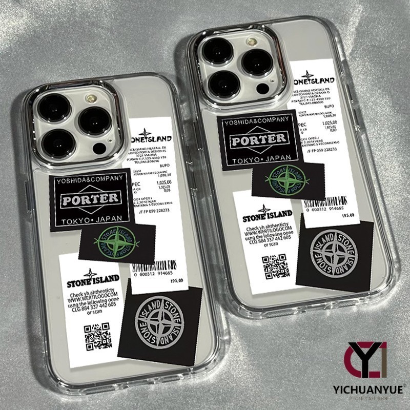 สำหรับ iPhone 13 12 14 11 15 Pro Max XR X 14 15 7 8 Plus XSMAS SE เคสโทรศัพท์ใสกรอบโลหะ โลโก้ดาวเทียม แบรนด์