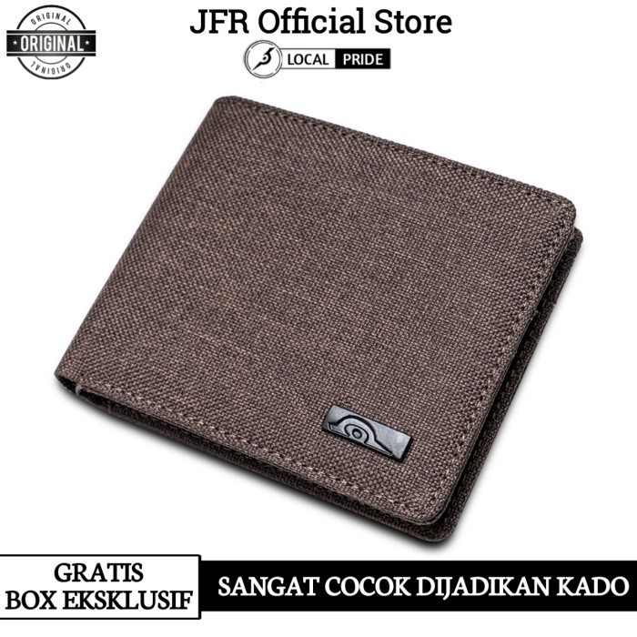 ✨ - JFR JP07 Mens Wallet Mens Leather Canvas Short Wallet - สีน้ําตาล