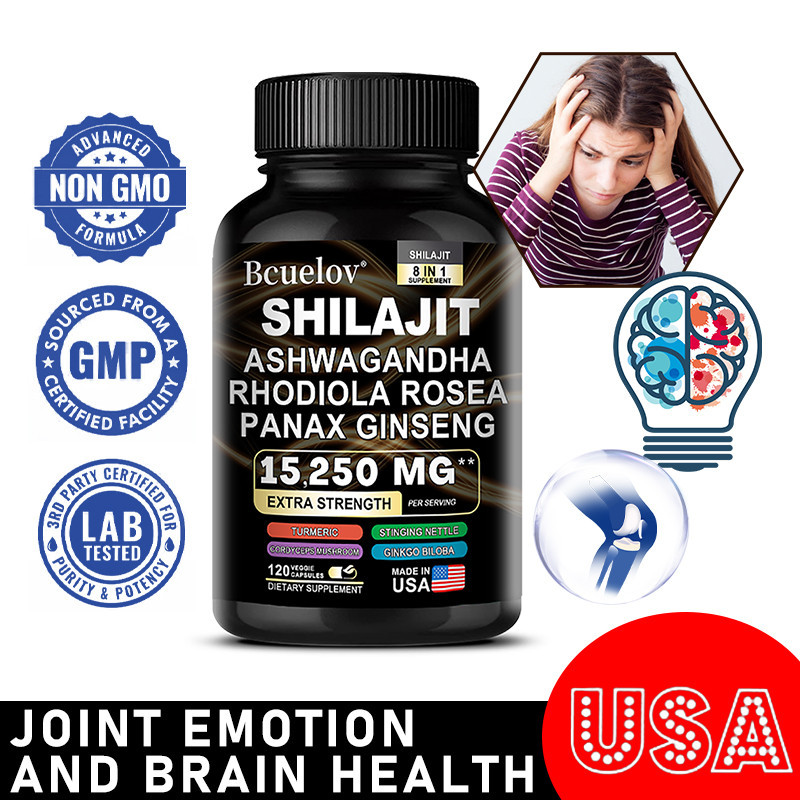 Shilajit, Ashwagandha, Rhodiola Rosea, อาหารเสริมโสม - พลังงาน, สมอง, ภูมิคุ้มกัน - 120 แคปซูล