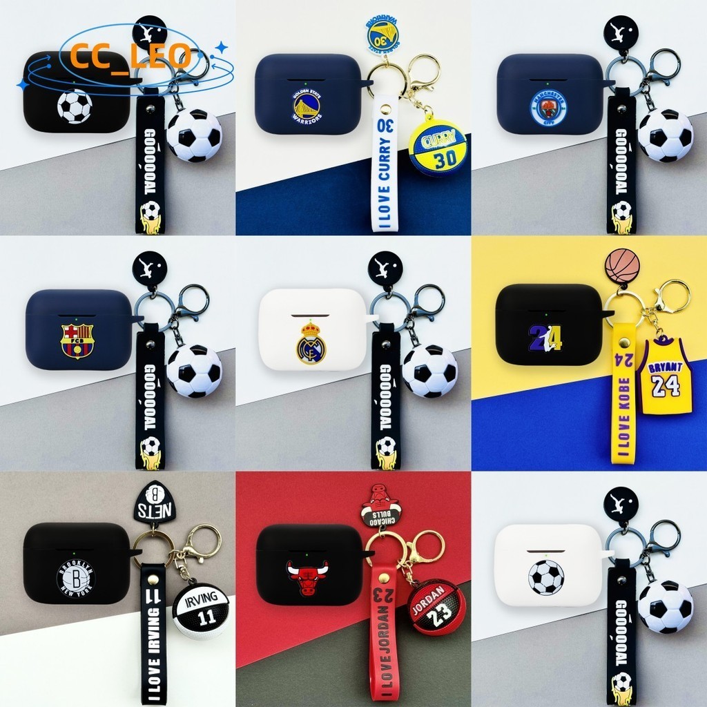 For EarFun Air2 NC Case Cartoon Basketball Football Keychain Pendant EarFun Air2 NC Silicone Soft Ca