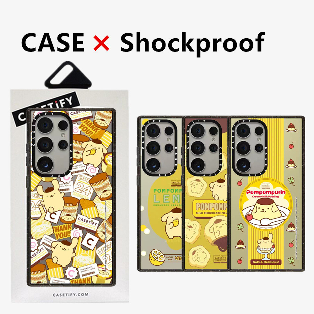 เคสโทรศัพท์มือถือ ซิลิโคนแข็ง ใส กันกระแทก กันรอยเลนส์กล้อง ลายแบรนด์ Sanrio Pompompurin พร้อมกล่อง สําหรับ Samsung Galaxy S23 S22 S24 Ultra S23 S24 Plus