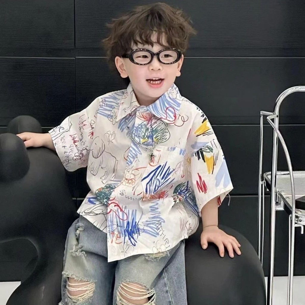 เสื้อดอกไม้เด็กแขนสั้นเสื้อเด็กชายบางฤดูร้อนสไตล์ใหม่เด็กทารกด้านบนเด็กชุดฤดูร้อนอินเทรนด์