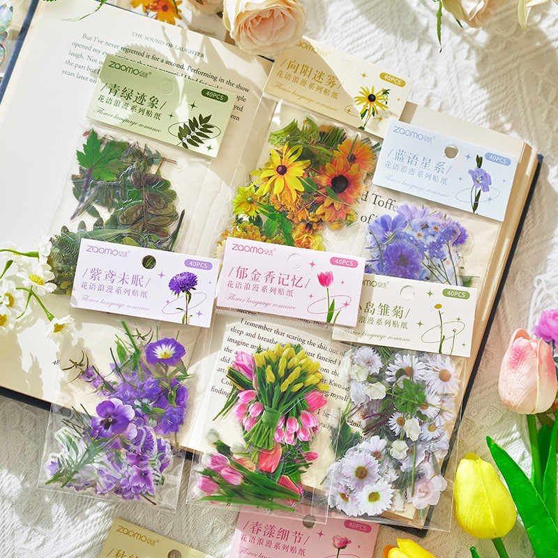 40 ชิ ้ นดอกไม ้ ชุดสติ ๊ กเกอร ์ แพ ็ คตกแต ่ ง DIY วัสดุพฤกษศาสตร ์ ดอกไม ้ Decals