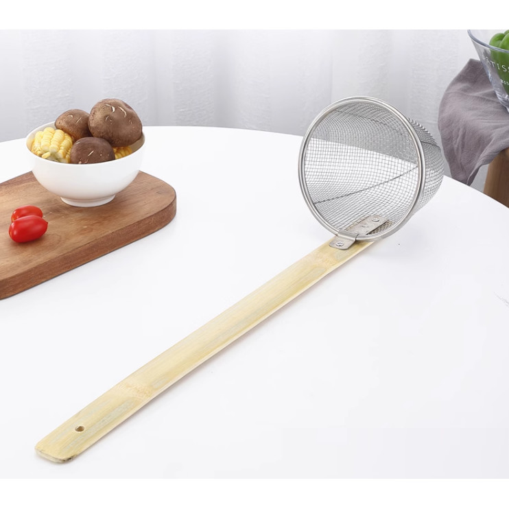 ตะกร้ากรองสแตนเลสกรอง 304 /ราคาถูกสำหรับบ้านตะกร้ากรองมี ที่จับไม้-53cm Longer