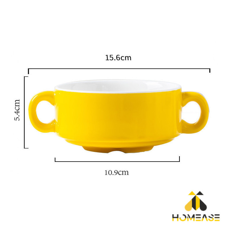 HA ถ้วยซุป เซรามิกส์ ชามซุป ถ้วยโจ๊ค มีหูจับทั้งสองด้านสีสันสะดุดตา Soup cup