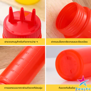 ZXF ขวดน้ำสลัด ขวดบีบซอสพลาสติก ขวดแยม 3 รู ฝาครอบ Condiment Squeeze Bottles