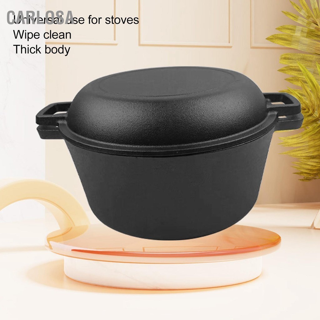 CARLOSA เตาอบหม้อกระทะฝาปิดกระทะทำอาหาร 4.7L เหล็กหล่อ Dual Handles หม้อเครื่องครัวชุดสำหรับขนมปังทอดเบเกอรี่