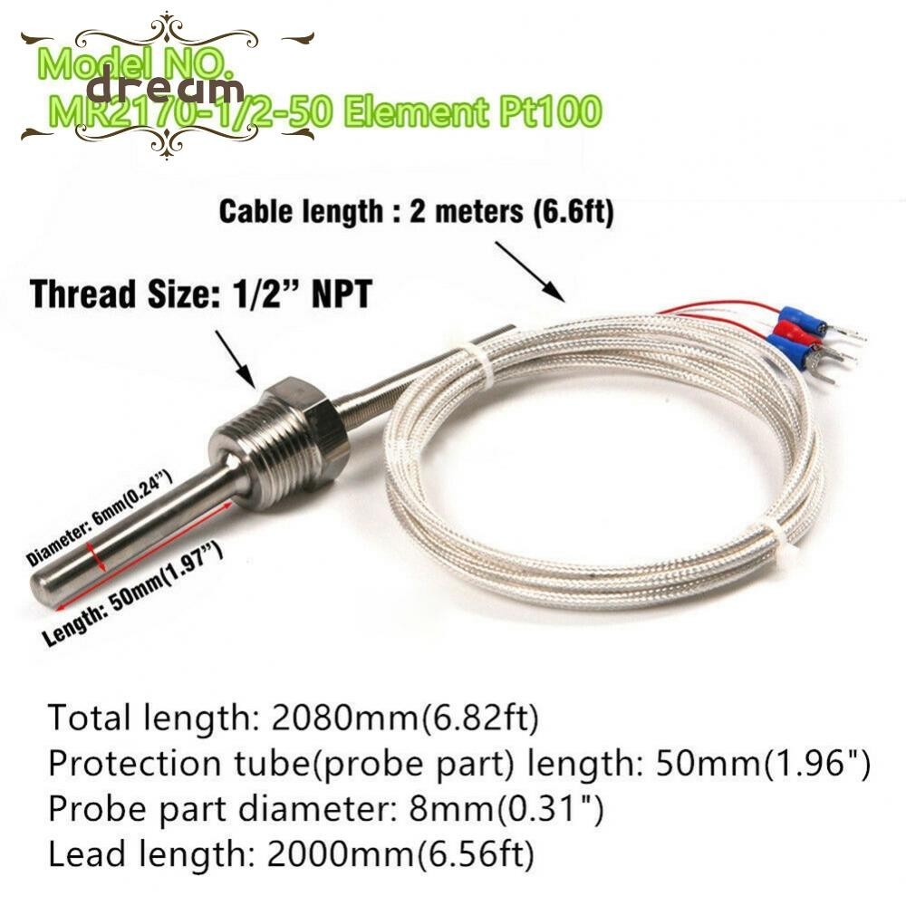 Pt100 Ohm Probe Sensor สําหรับวัดอุณหภูมิความยาว 50 มม. PT NPT 1/2 ด้าย