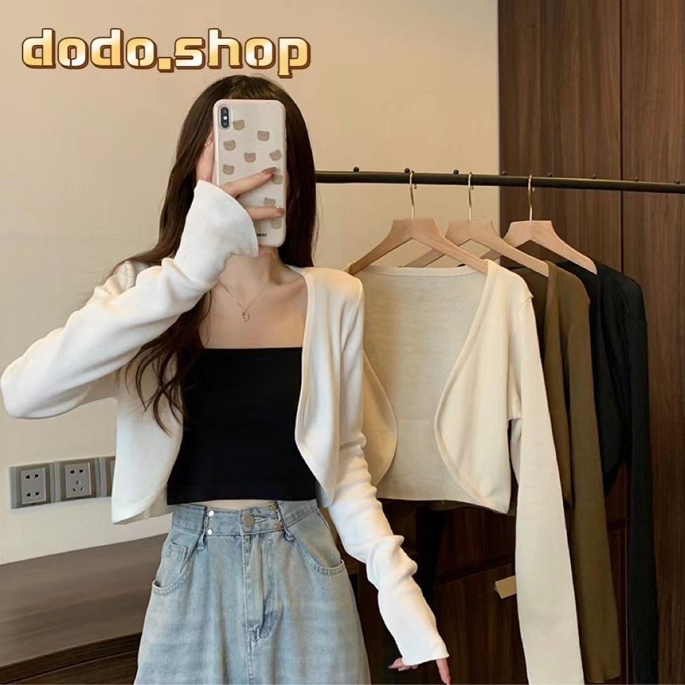 DODOสินค้าพร้อมส่ง⭐️เสื้อคลุมผ้าไหมพรม ผ้าร่องสีพื้นเรียบๆแขนยาวแขนจั้ม เสื้อคลุมกันแดดแขนยาว(129-1)