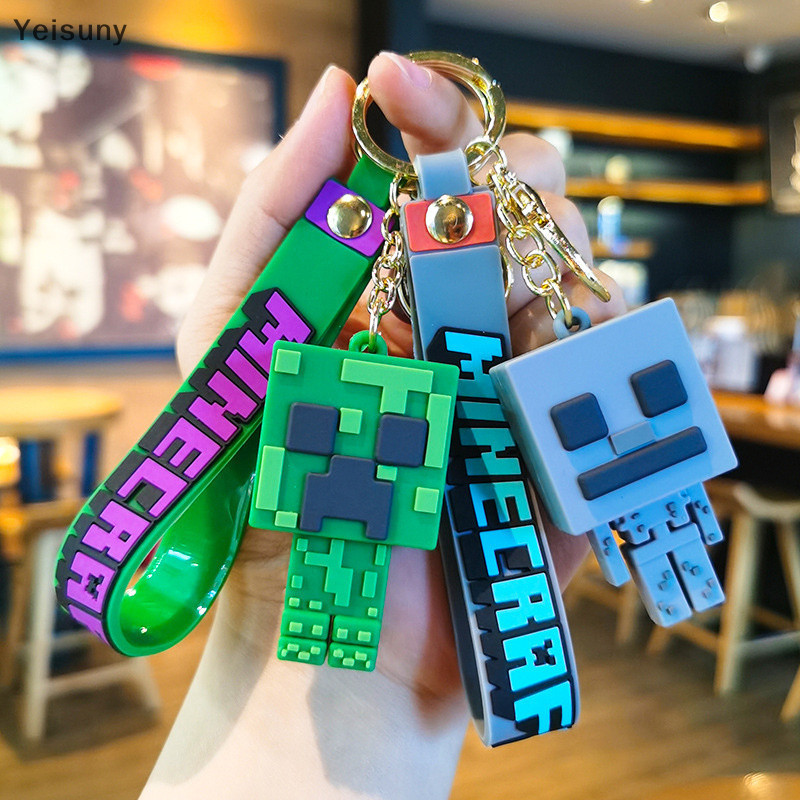 [ใช่] เกมคลาสสิก มายคราฟ รูปรุ่นของเล่นพวงกุญแจโลกของฉันสตีฟตุ๊กตาจี้พวงกุญแจกระเป๋าเป้สะพายหลังเครื่องประดับสําหรับเด็กของขวัญวันเกิดปลาค็อด