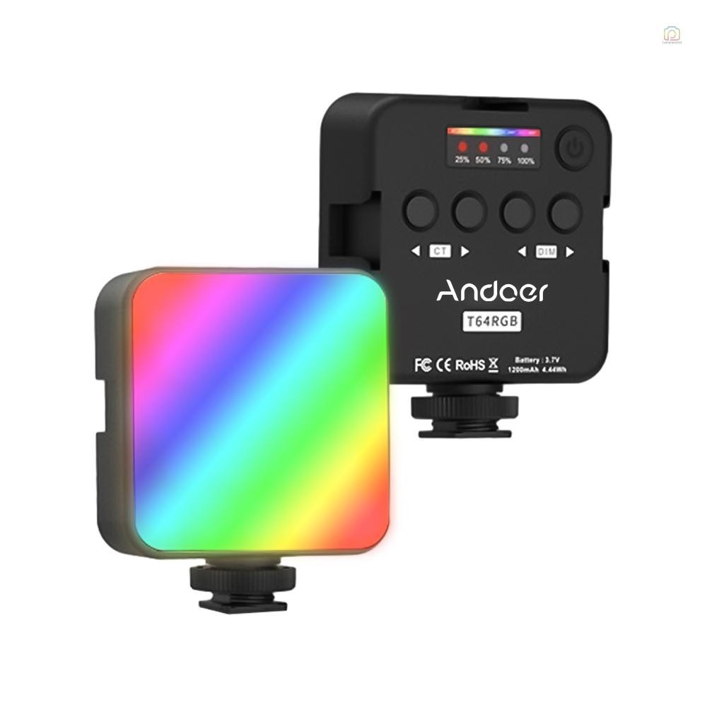 Andoer T64RGB กระเป๋าไฟ Led Mini Video โคมไฟ RGB การถ่ายภาพ 2500K-9000K±200K อุณหภูมิสี CRI95 พร้อม 
