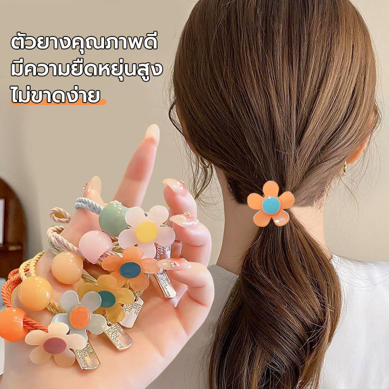 ยางรัดผมลายดอกไม้ดอกเดซี่ สไตล์เกาหล ยางรัดผมหมี สไตล์เกาหลี พร้อมส่ง