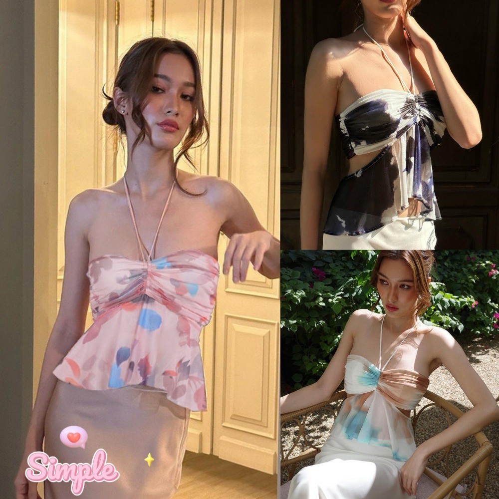 SimpleStore จัดส่งในกรุงเทพฯ แฟชั่นพิมพ์ Halter Vest สำหรับผู้หญิง 040