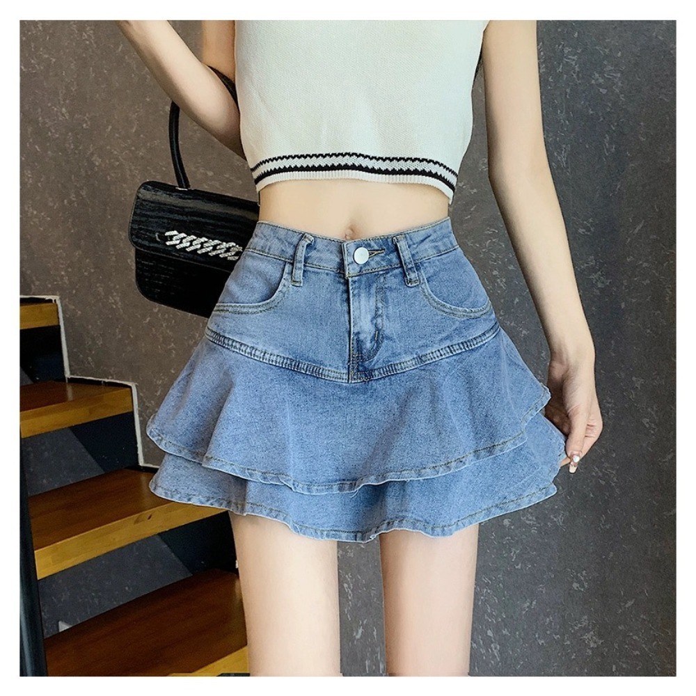 SimpleStore จัดส่งในกรุงเทพฯ ผอม สูง เอว คาวเกิร์ล กระโปรง กางเกงเซฟตี้ 051