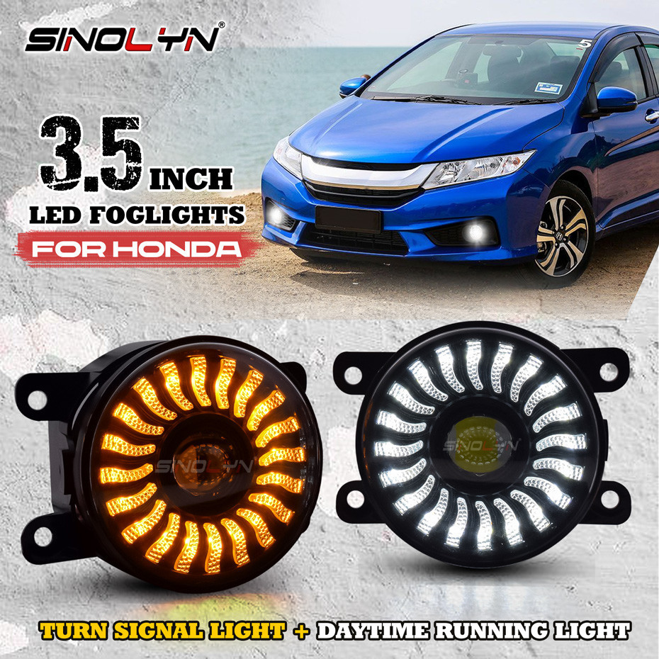 3.5 นิ้ว LED หมอกสําหรับ Honda City/Civic/Jazz กันน้ํารถขับรถโคมไฟหมอกโคมไฟโปรเจคเตอร์เลนส์สีเหลืองเลี้ยว Angel Eye DRL รถอุปกรณ์เสริม