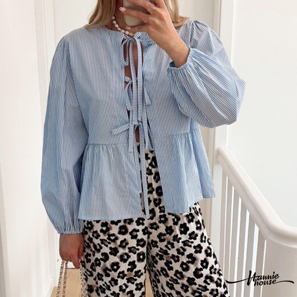 Hannie House- เสื ้ อเบลาส ์ หลวมแขนยาวผู ้ หญิง