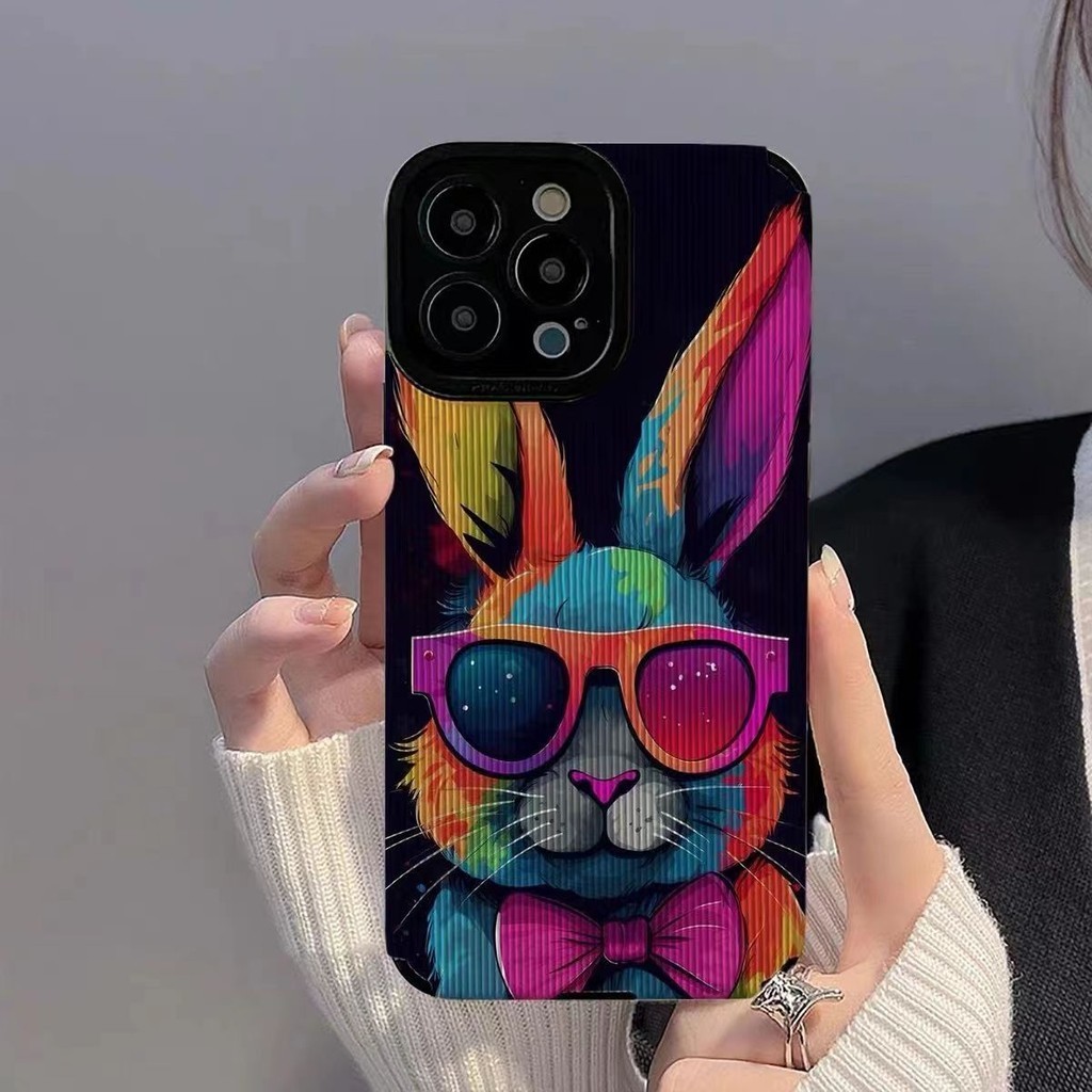 เหมาะสําหรับกระต่ายสีสันสดใส iPhone11 Apple 14/13 เคสโทรศัพท์ลายหนังแกะ 12 ที่ไม่ซ้ํากัน 7P ป้องกันสกปรก Apple 15promax เคสโทรศัพท์ 13pro Creative Artistic High-End รวมทุกอย่างเคสนุ่ม