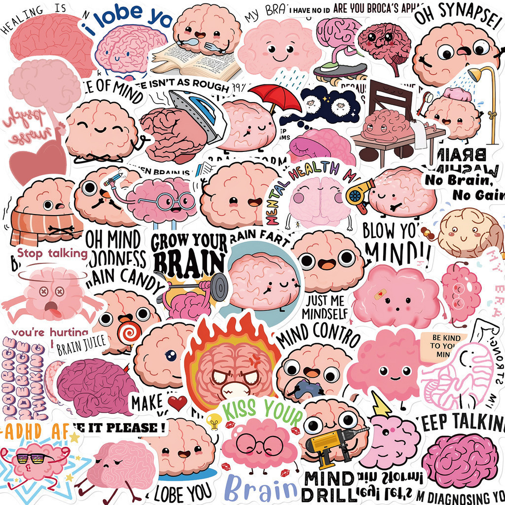 ✨พร้อมส่ง✨น่ารัก สมอง Sticker 50ชิ้น Cute brain  สติกเกอร์ ชีววิทยา ร่างกายมนุษย์ โครงกระดูก