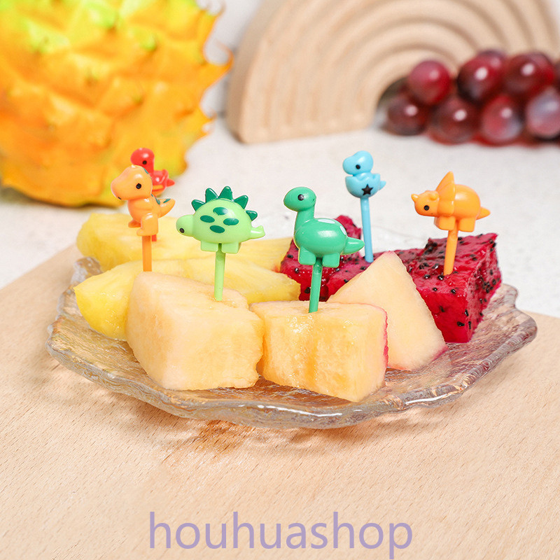 6ชิ้น/เซ็ตน่ารักไดโนเสาร์ส้อมผลไม้เด็กขนมขบเคี้ยวขนมตกแต่งส้อมไม้จิ้มฟันอาหารกลางวันสลัดอุปกรณ์ตกแต่งเค้กหยิบ
