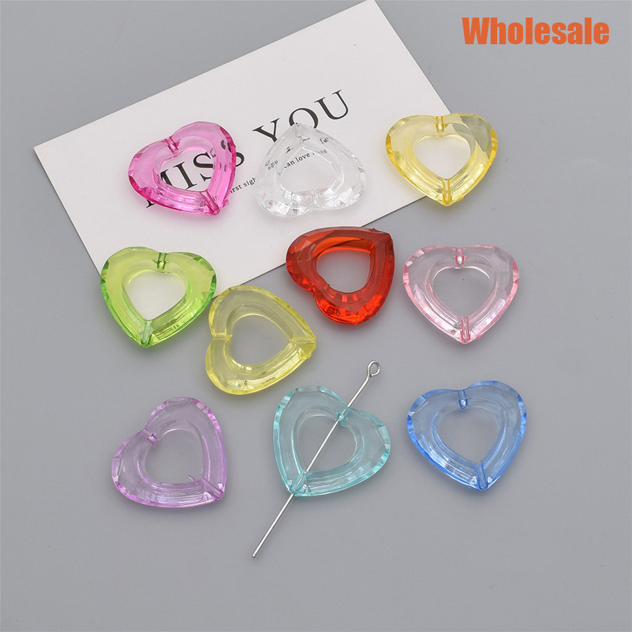 10pcs 24 * 26mm Candy สี Hollow Heart หลวมลูกปัดอะคริลิค Handmade อุปกรณ ์ DIY สําหรับเครื ่ องประดับทําอุปกรณ ์ เสริม Crafted