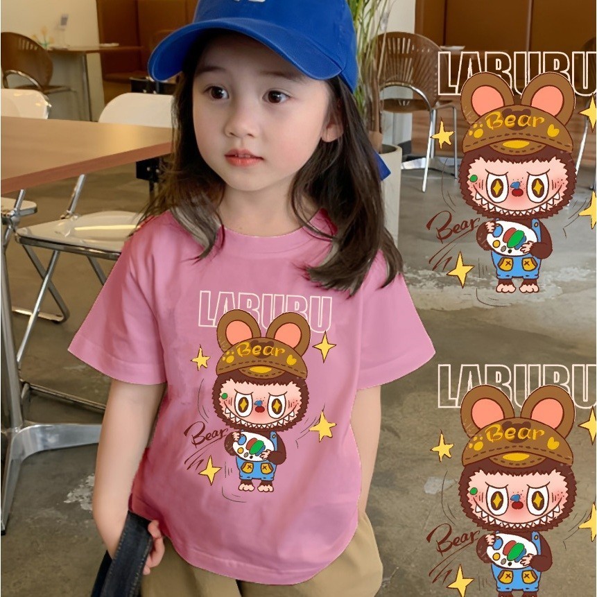 2024 เสื ้ อยืดเด ็ กหลวม Fit Labubu Labu Boo การ ์ ตูนพิมพ ์ เสื ้ อลําลอง