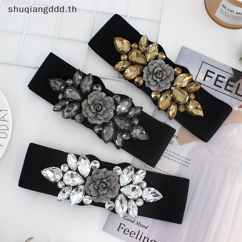 < Bueaty TH > หญิง Rose Flower Rhinestone Elastic Waistband Overcoat Clothing Accessories .