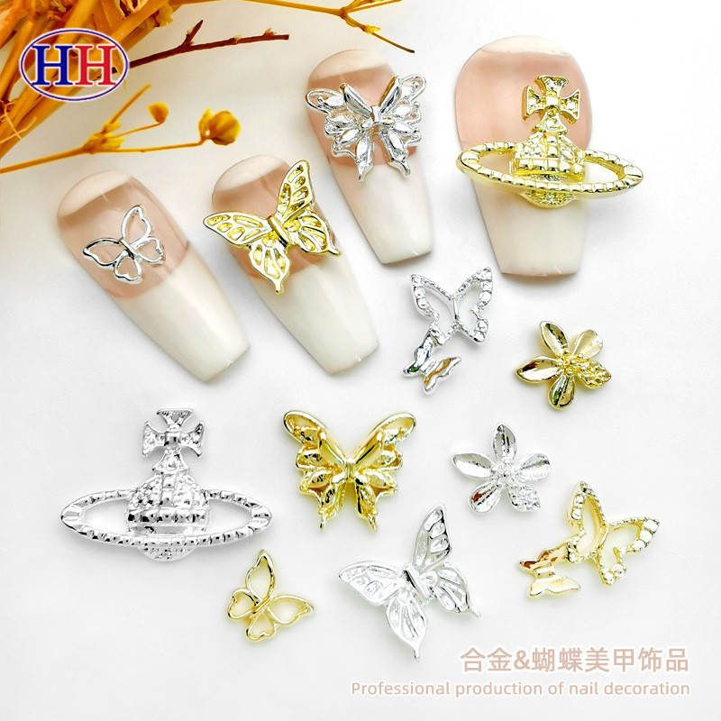 10 ชิ ้ นใหม ่ คอผูกริบบิ ้ นเครื ่ องประดับเล ็ บโลหะผสมผสมชุดสามมิติโบว ์ DIY เล ็ บติดเพชรเครื ่ องประดับ