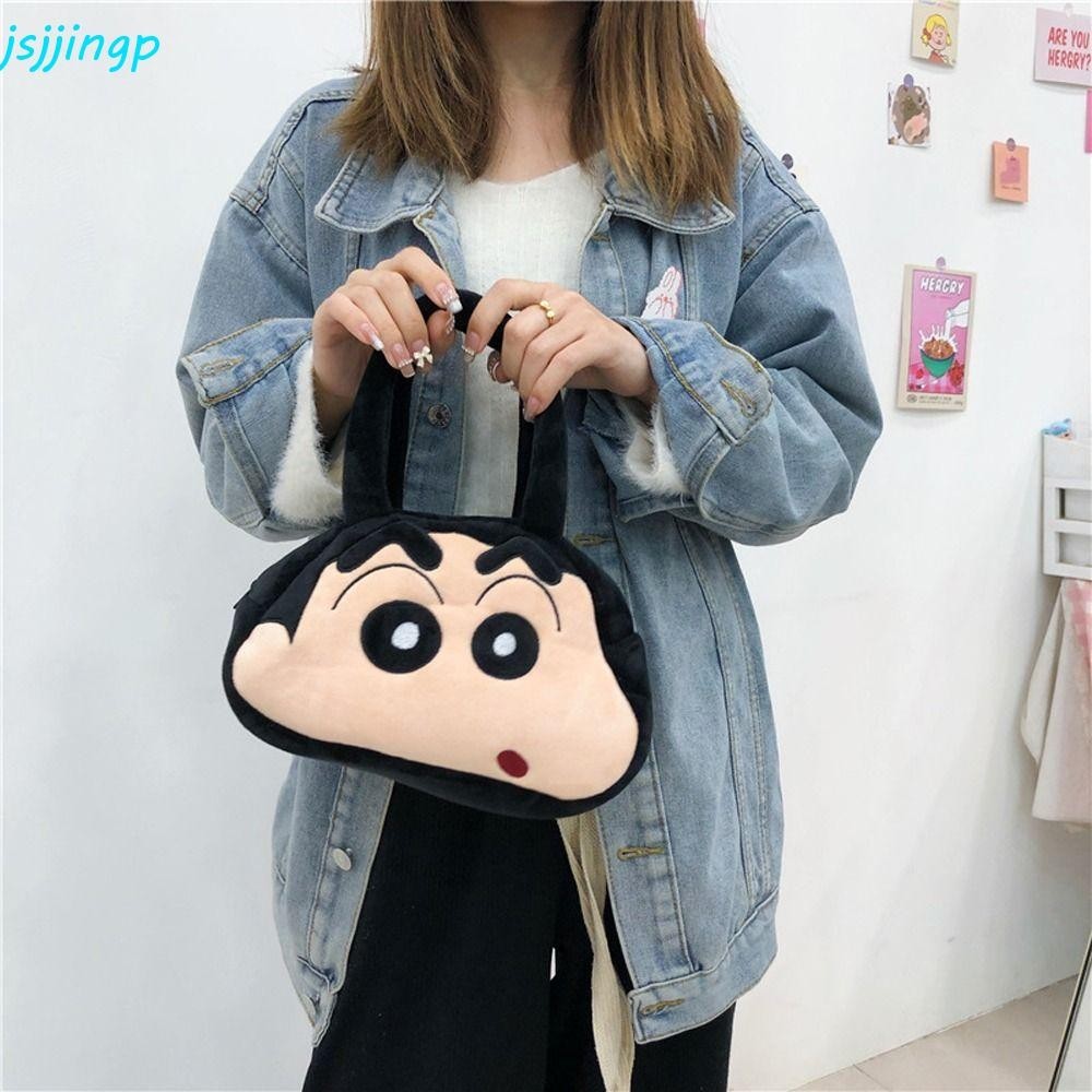 Jsjjingp ผู้หญิงอะนิเมะกระเป๋าถือสําหรับสาวน่ารัก Kawaii Crayon Shin Chan ตุ๊กตาการ์ตูนขนาดใหญ่ความจุแขวนแป้งกระเป๋าไหล่กระเป๋า