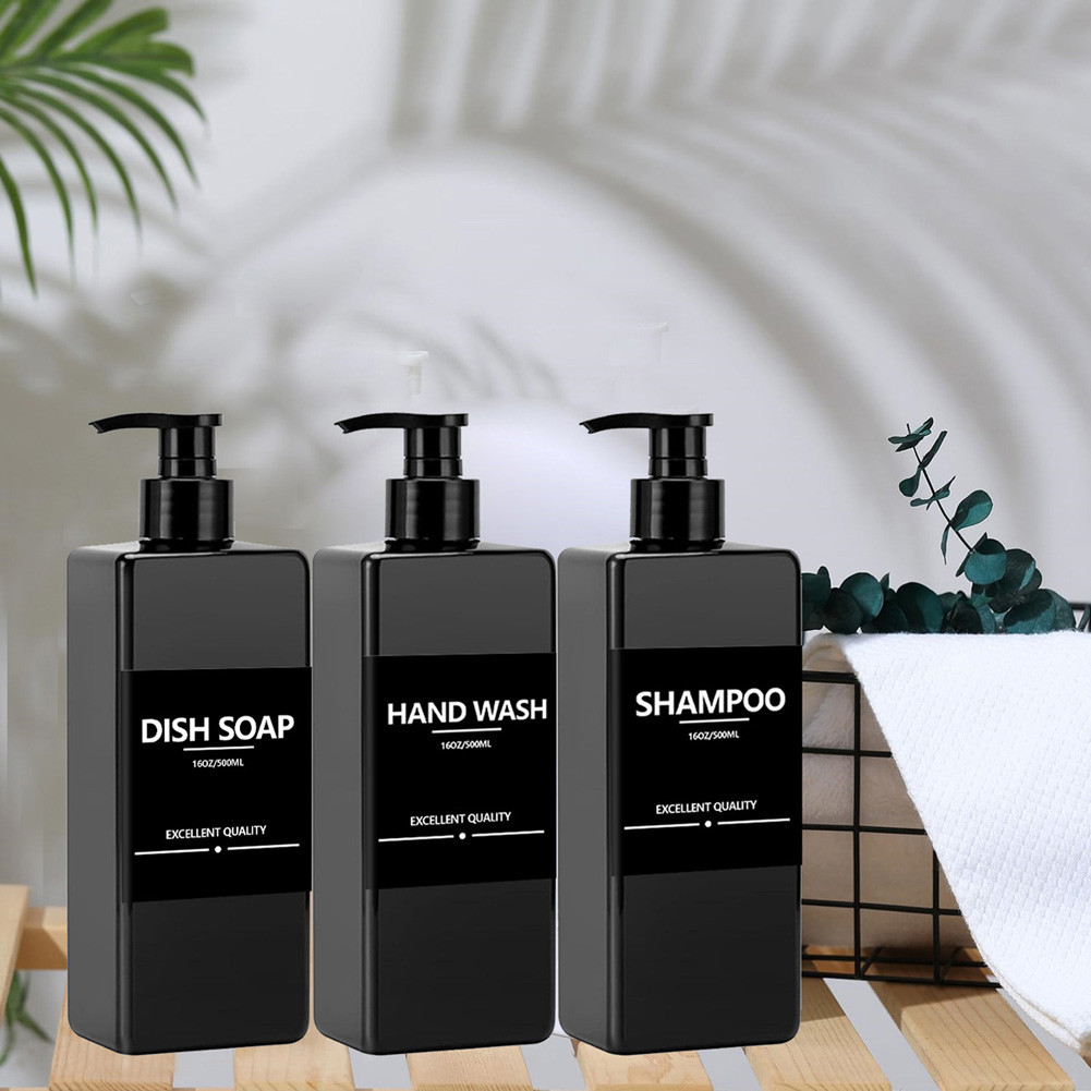 Possbay 500ML Square Refillable Plastic Empty Lotion Soap Dispenser with Waterproof Labels for Soap, Shampoo, Liquid Body Soap, Cream and Massage Oils