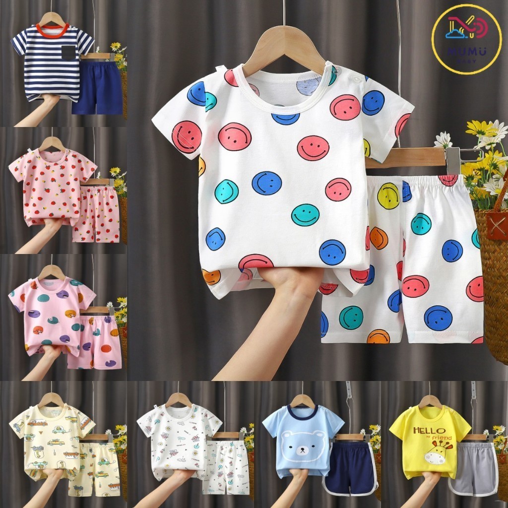 พร้อมส่ง ชุดเด็กเสื้อพร้อมกางเกงแขนสั้น(เซ็ต2ชิ้น) เนื้อผ้าอย่างดี ระบายอากาศได้ดี มีหลายแบบหลายไซส์ให้เลือก