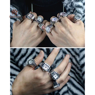 [แฟชั่น] แหวนวินเทจพังก์นาฬิกาแหวนสําหรับคู่ผู้หญิงผู้ชายฮิปฮอปเย็นยืดหยุ่นยืดนาฬิกาแหวนนิ้วบุคลิกอุปกรณ์ฮิปฮอป {TH}